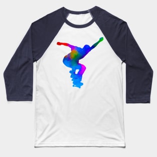 Watercolor Skateboarder Baseball T-Shirt